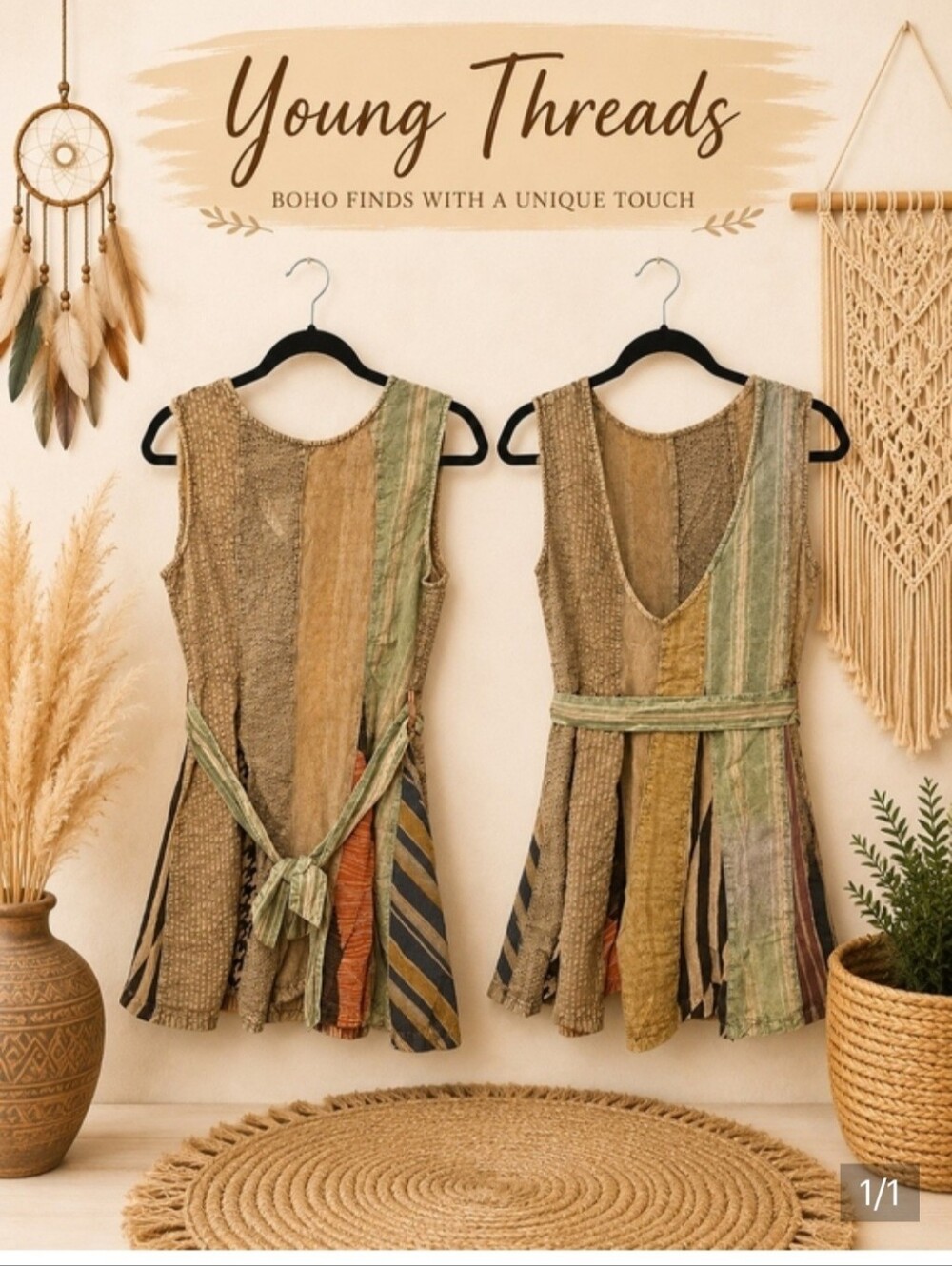 Young Threads Boho Patchwork Sleeveless Romper in Earth Tones
